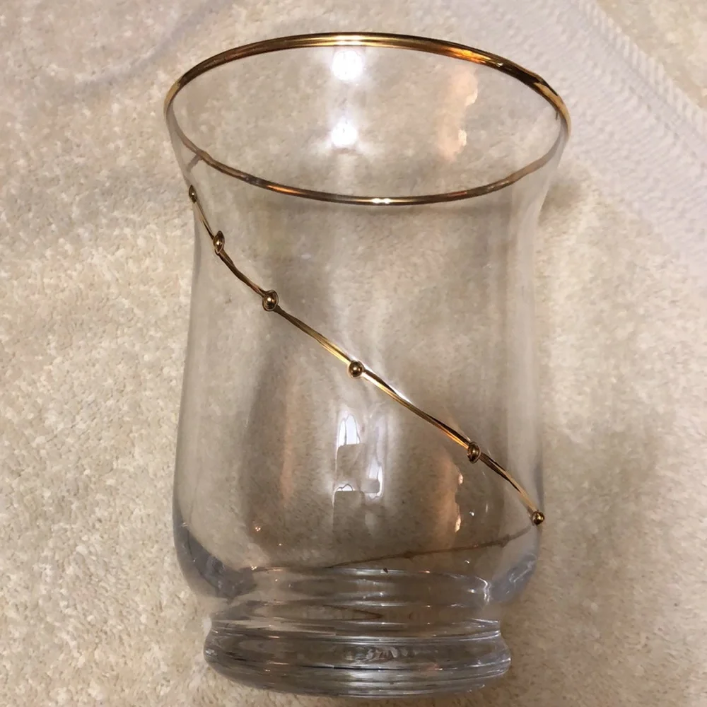 Pier 1 Swirline Blown Glass Gold Dot Swirl Vase 9 1/2” retired